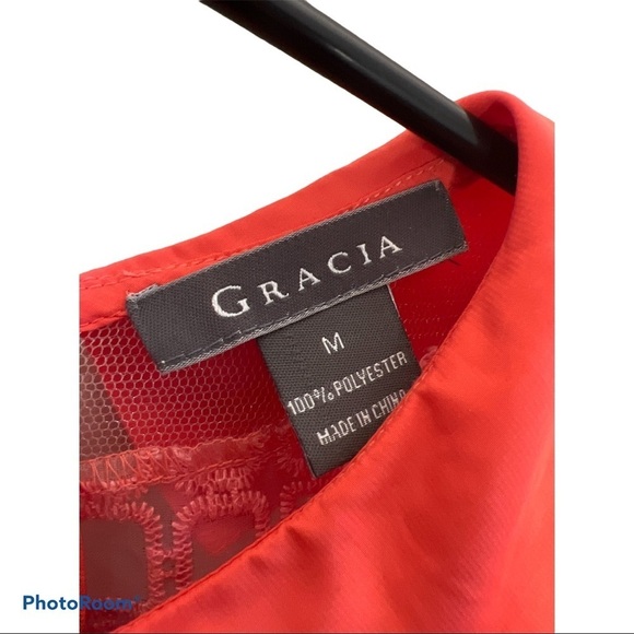 Gracia peach  sheer embroidered collar peplum blouse Sz M - Picture 6 of 13